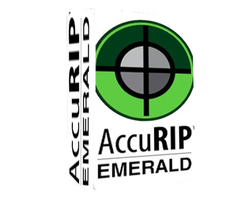 AccuRIP Emerald 2023 logo — professional RIP software for screen printing and film output.