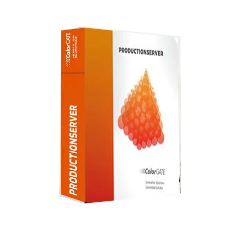 ColorGate Productionserver, Filmgate, and Proofgate 25 logos — professional RIP, color management, and proofing software.